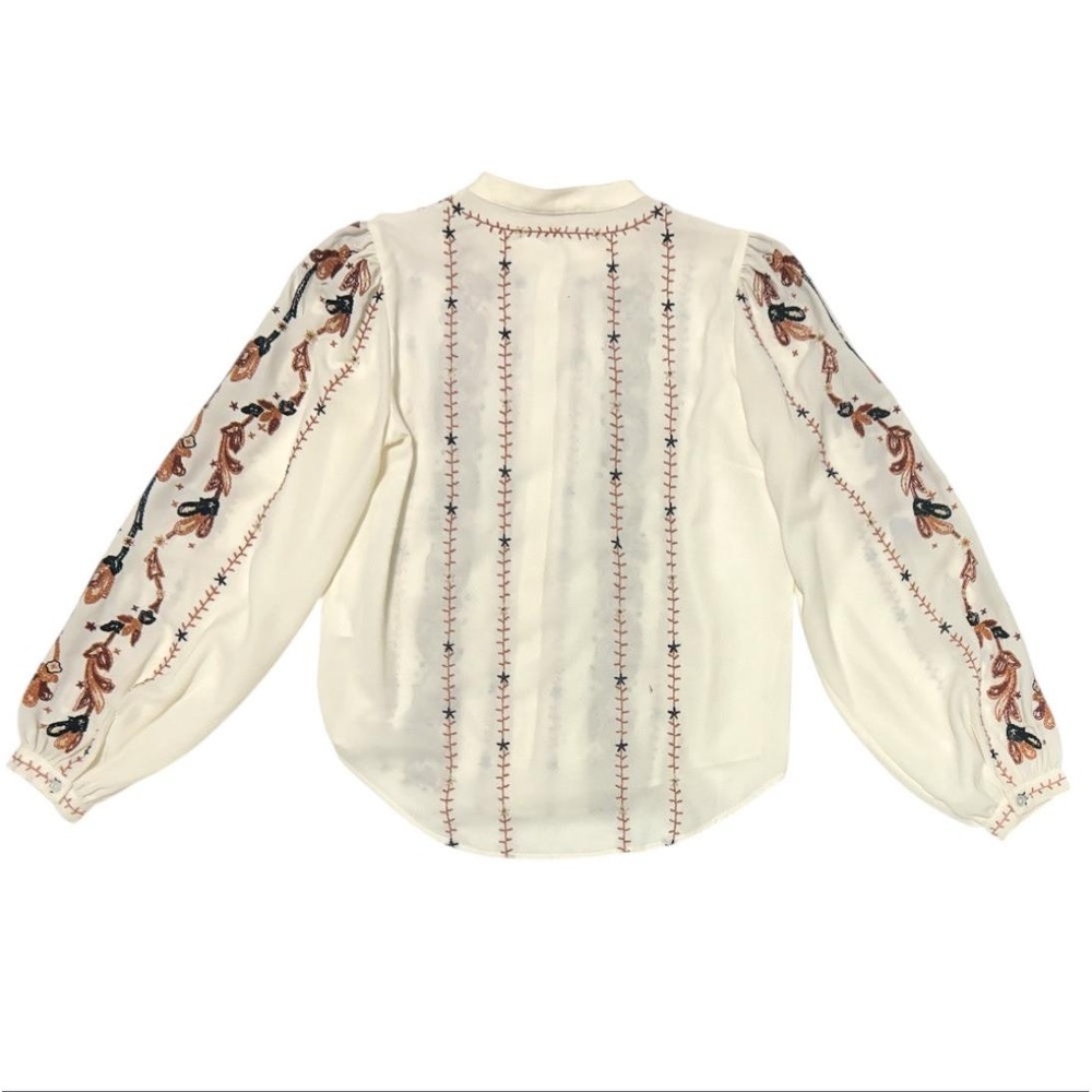 Veronica Beard Blouse Womens Size 2 Cream Embroidered Ornate Boho Style - Picture 2 of 8